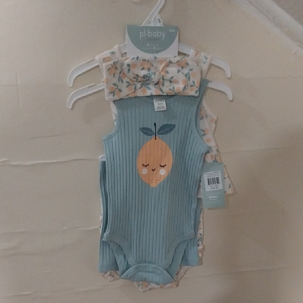 Pl Baby Bodysuit with 2pc Set Lemon Print